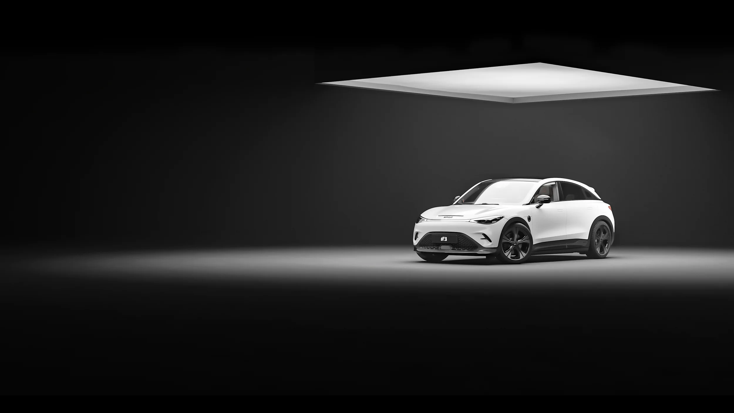 White Smart #3 in a dark studio setting